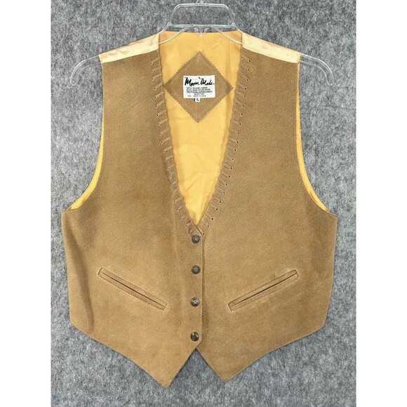 VTG Mona Mode Suede Leather Lined Vest Size Large Western Cowboy - Picture 1 of 10